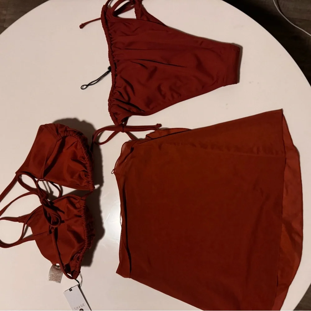 Women’s Rust Red Bikini Set with Skirt - Shade And Shore